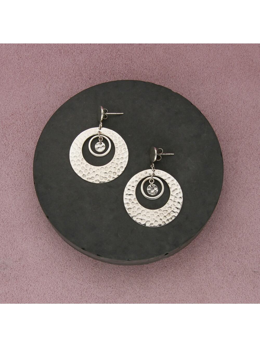 sterling silver hammered cascading disc dangle earrings